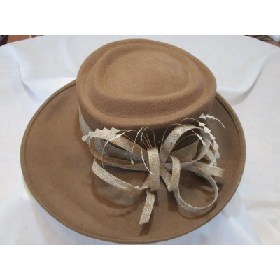 NWT Badgley Mischka Brown Wool Church Hat w/ Bow & Feather Accent 766288777996 eb-35615255